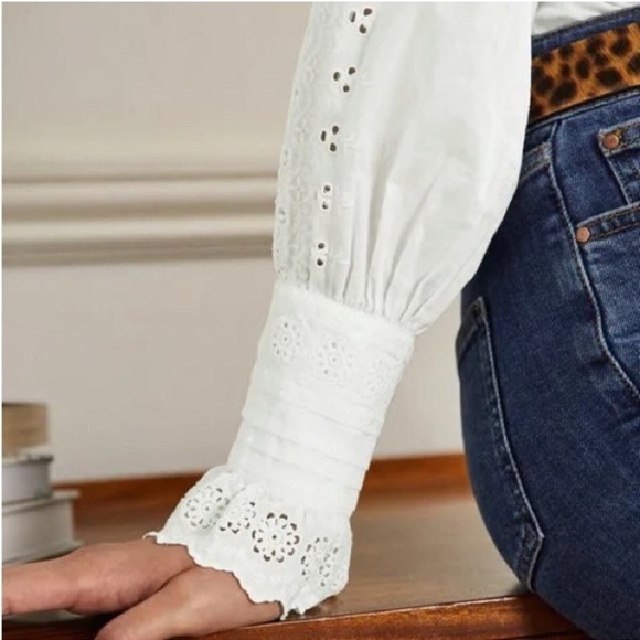 BODEN Broderie Trim Blouse White Eyelet Size US6 - Picture 3 of 11